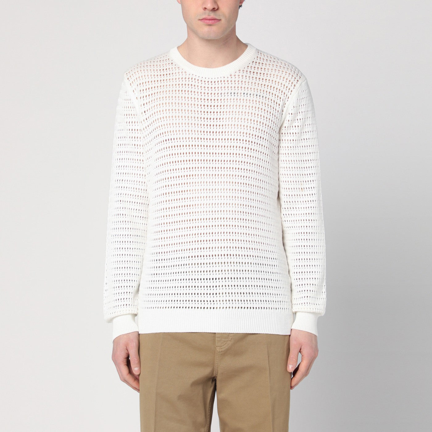ROBERTO COLLINA Maglia traforata color latte in cotone