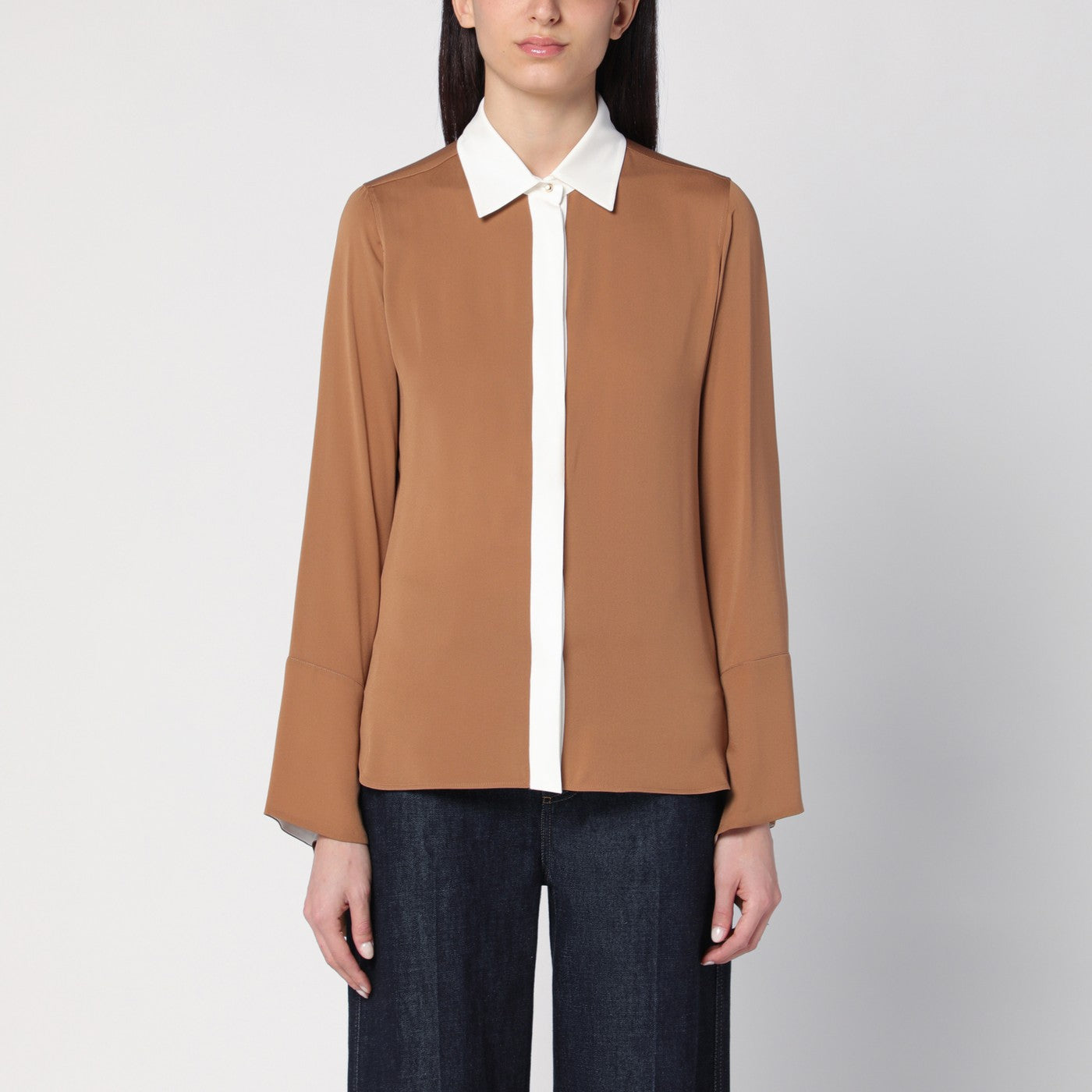 Max Mara Camicia cammello in seta color-block