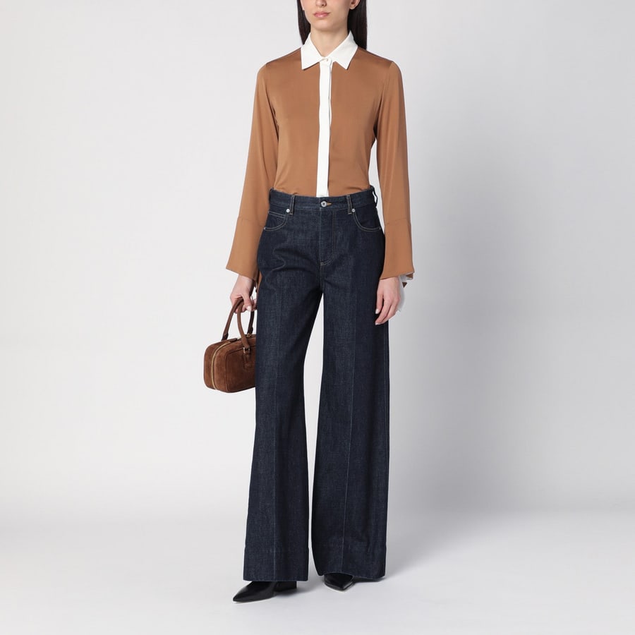 Max Mara Camicia cammello in seta color-block, view 2