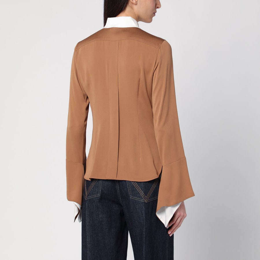 Max Mara Camicia cammello in seta color-block, view 3