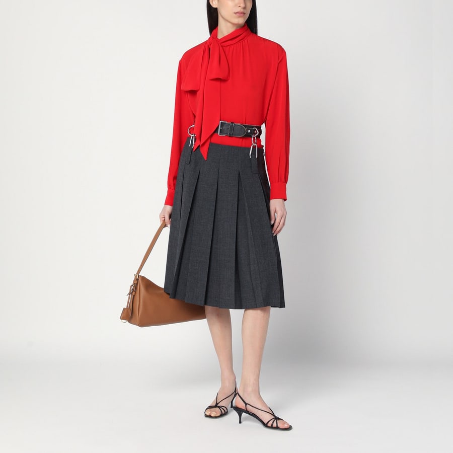 Prada Blusa rossa in seta con sciarpa, view 2