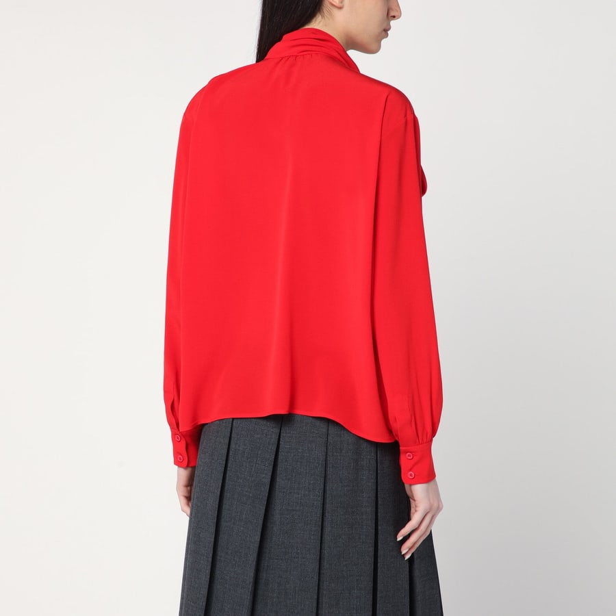 Prada Blusa rossa in seta con sciarpa, view 3