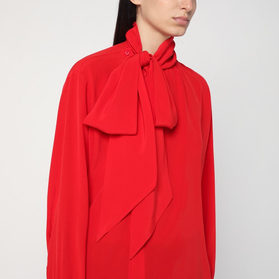 Prada Blusa rossa in seta con sciarpa, view 4
