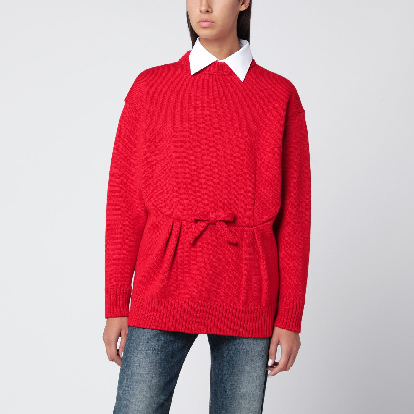 Prada Maglione rosso in lana con fiocco