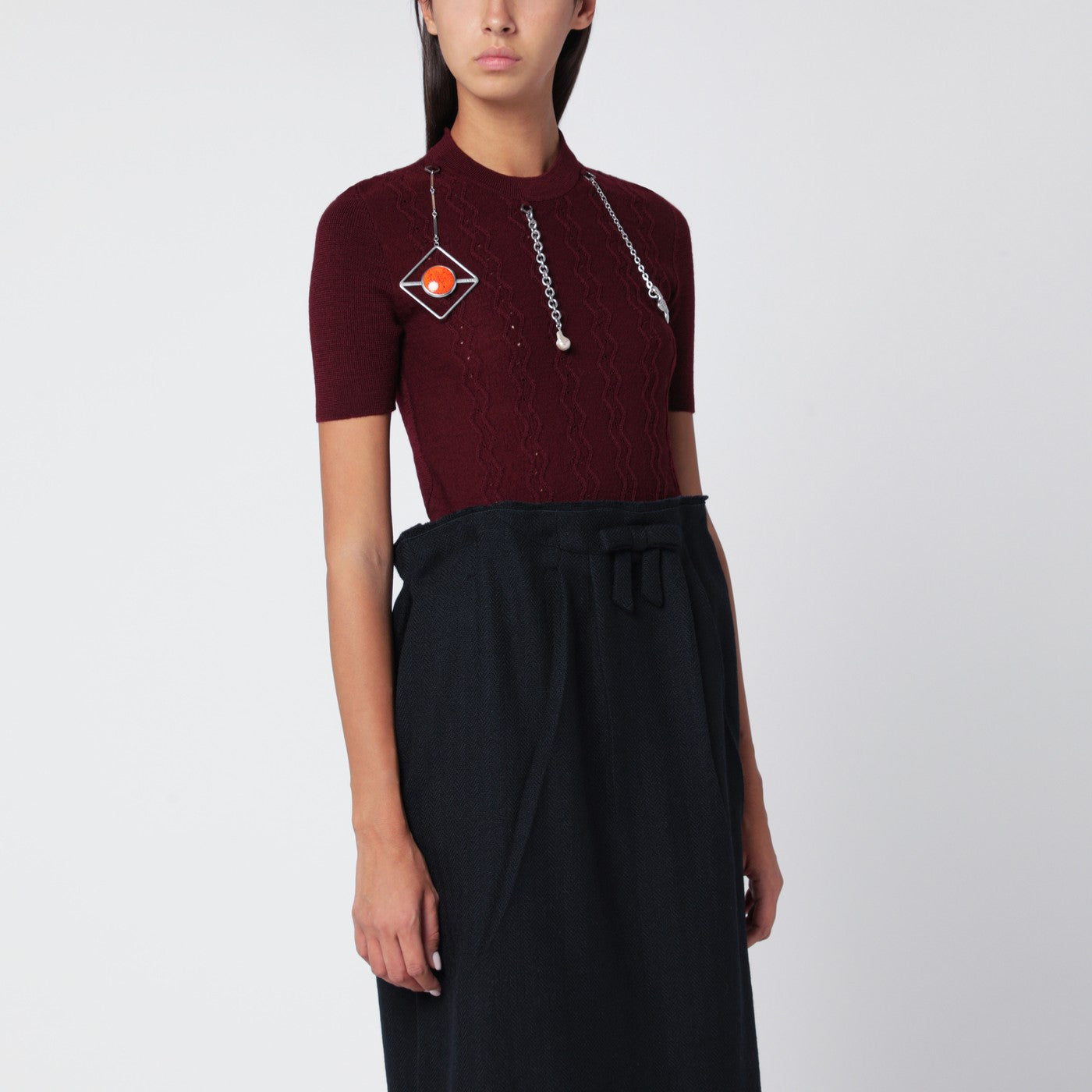 Prada Maglia bordeaux in lana con charms