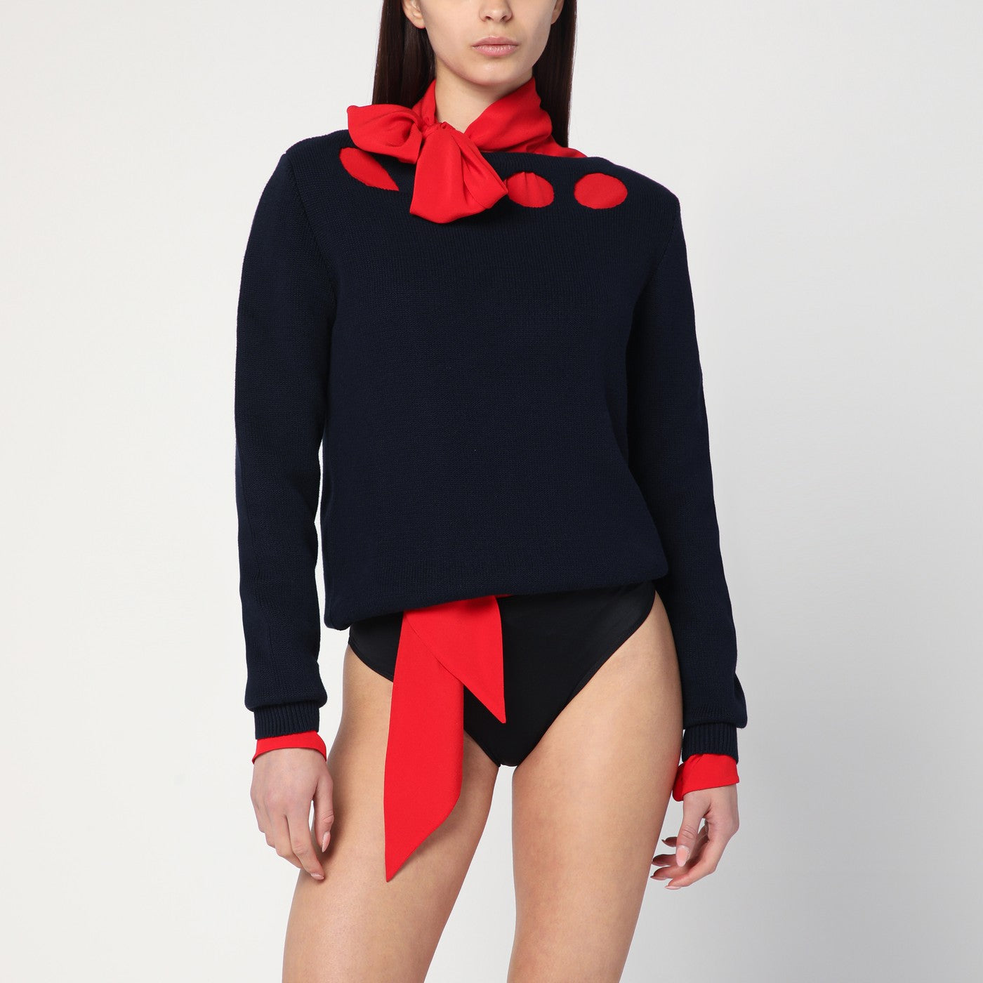 Prada Maglia blu in cotone con dettagli geometrici