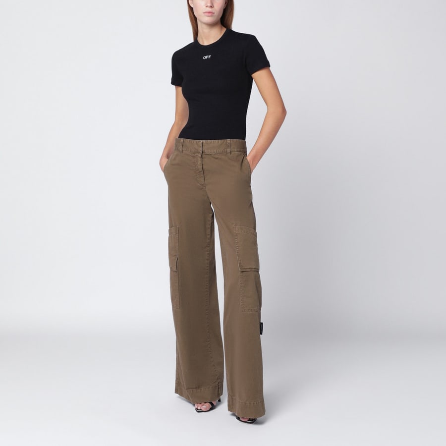 Off-White Pantalone cargo marrone in cotone, view 2