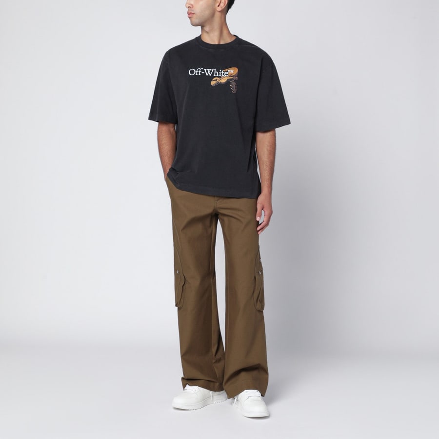 Off-White Pantaloni cargo marroni con logo, view 2