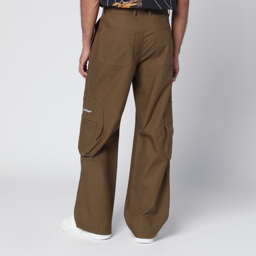 Off-White Pantaloni cargo marroni con logo, view 4