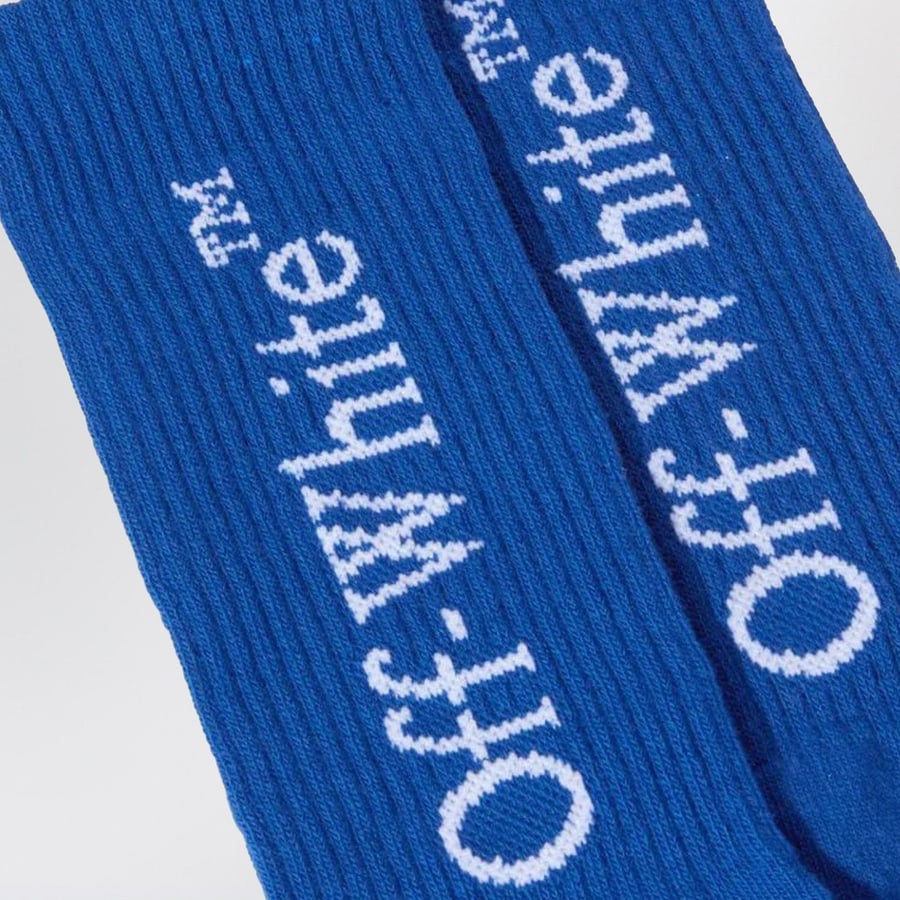 Off-White Calze blu con logo, view 2