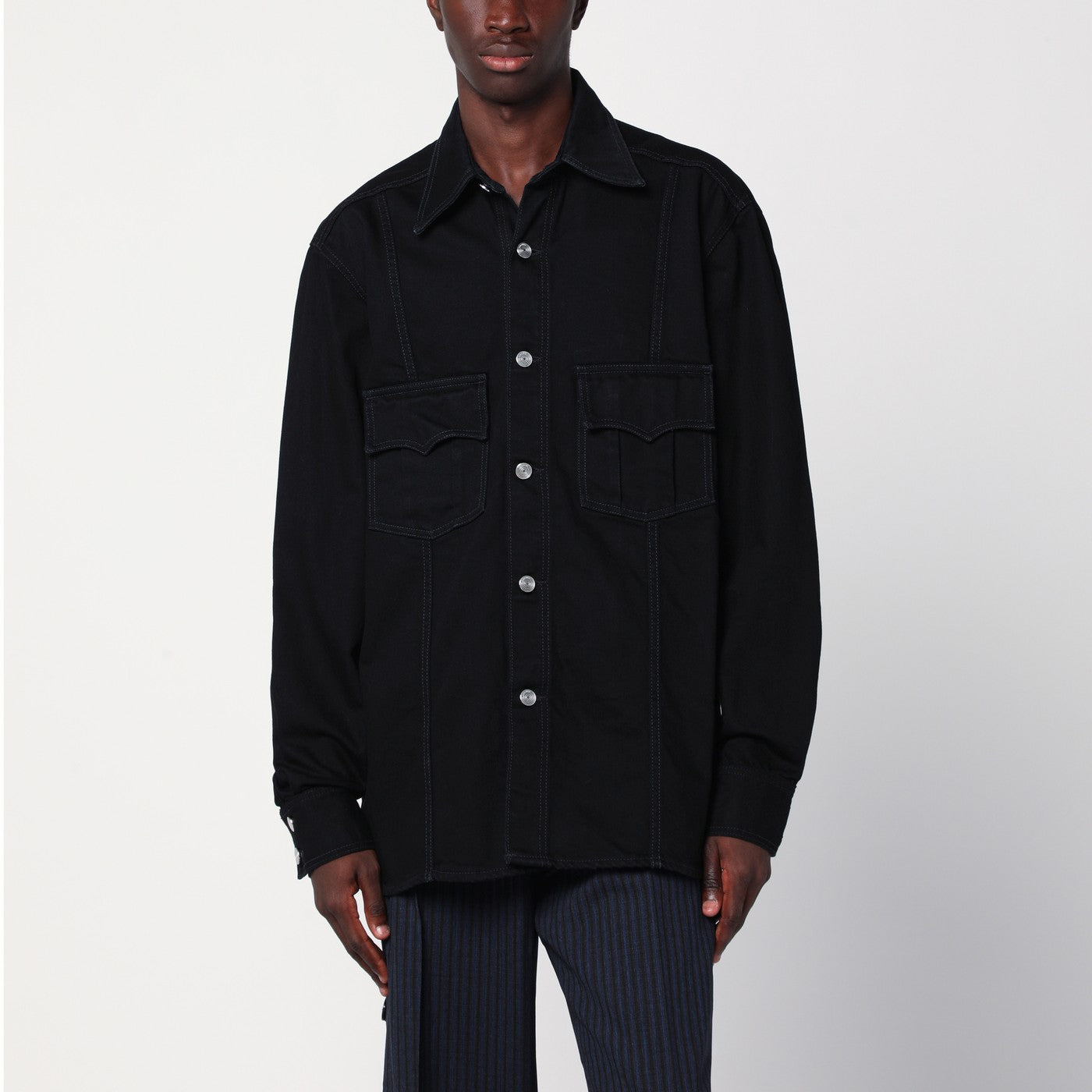 NAMACHEKO Giacca camicia nera in denim