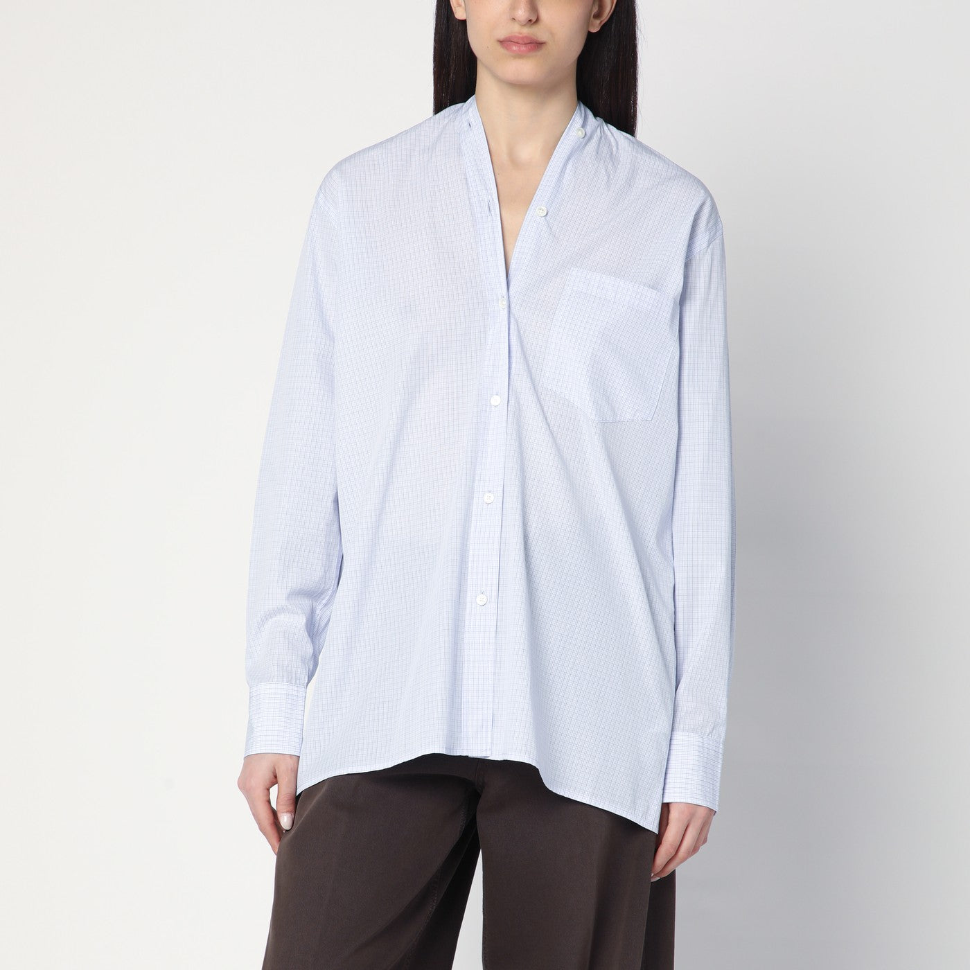 6397 Camicia azzurra a quadretti in cotone