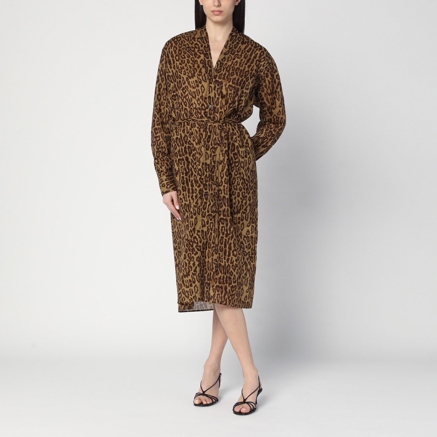 6397 Abito chemisier leopardato in voile di cotone
