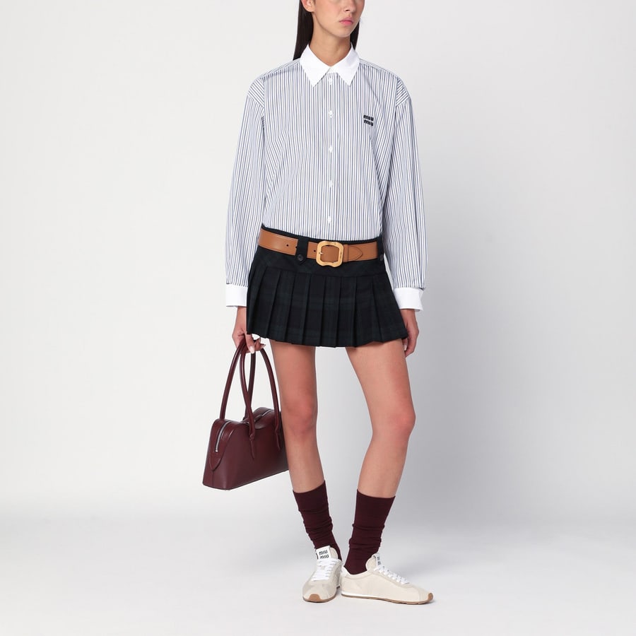 Miu Miu Mini gonna a pieghe blu/verde in lana, view 2