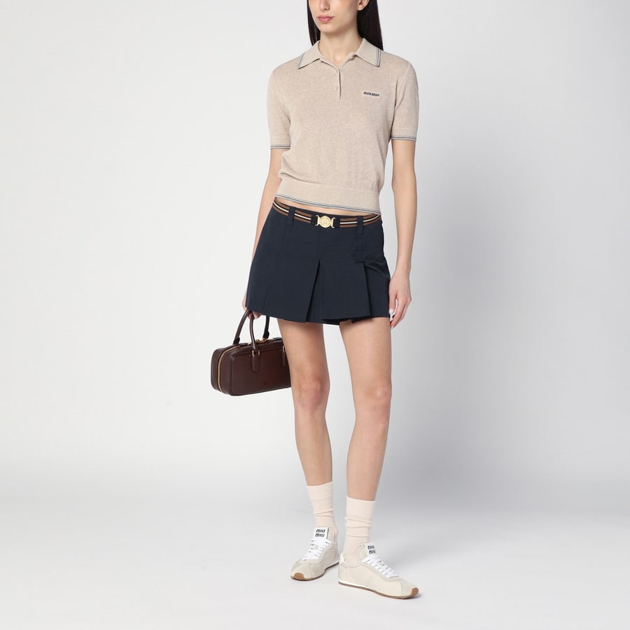 Miu Miu Minigonna a pieghe blu, view 2
