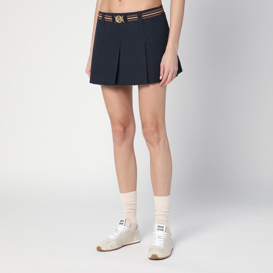 Miu Miu Minigonna a pieghe blu, view 3