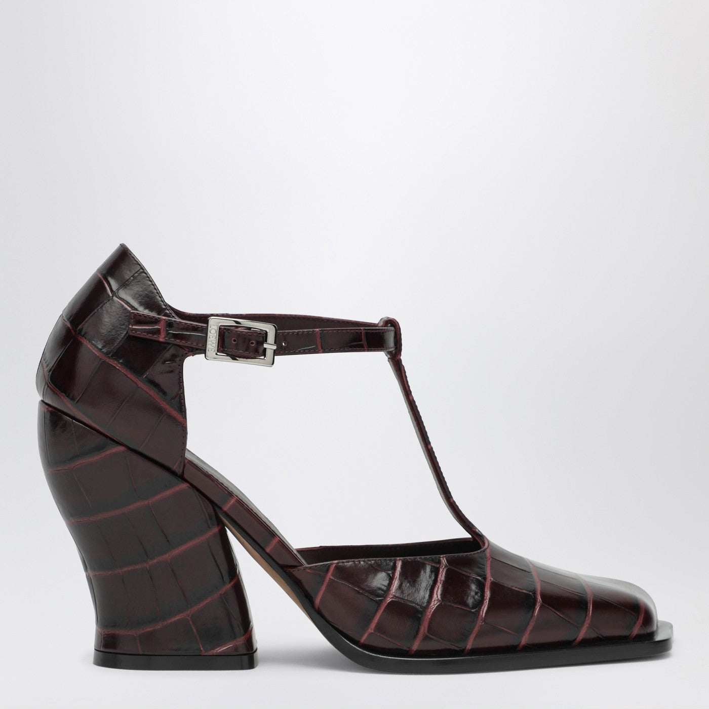 Loewe Décolleté T-bar Onda bordeaux in pelle goffrata