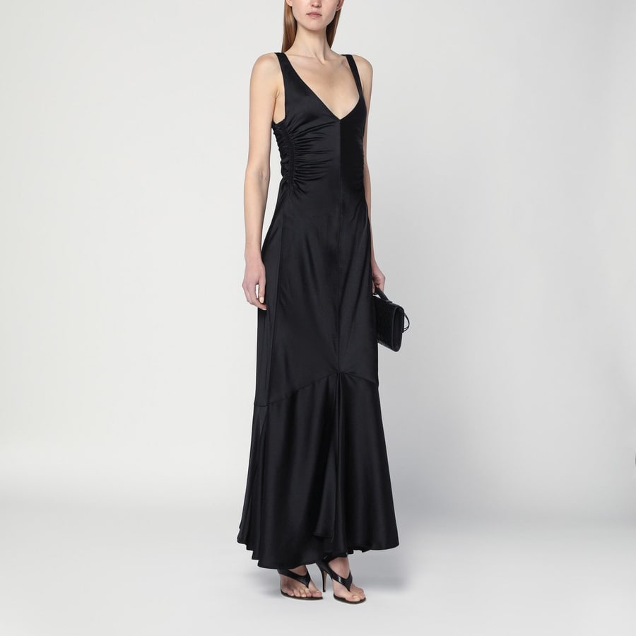 Sportmax Abito lungo nero in raso, view 2