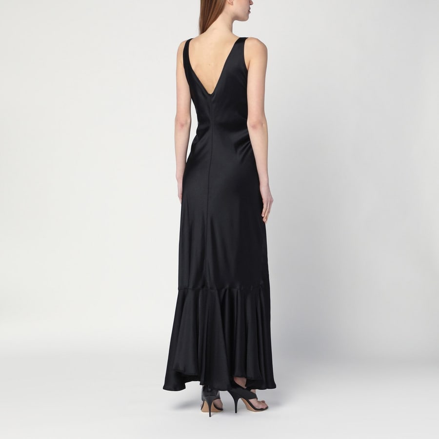 Sportmax Abito lungo nero in raso, view 3
