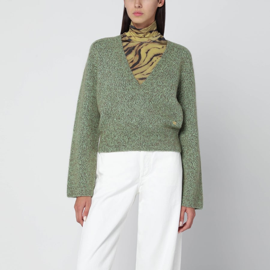 Ganni Maglione con trama verde in misto lana