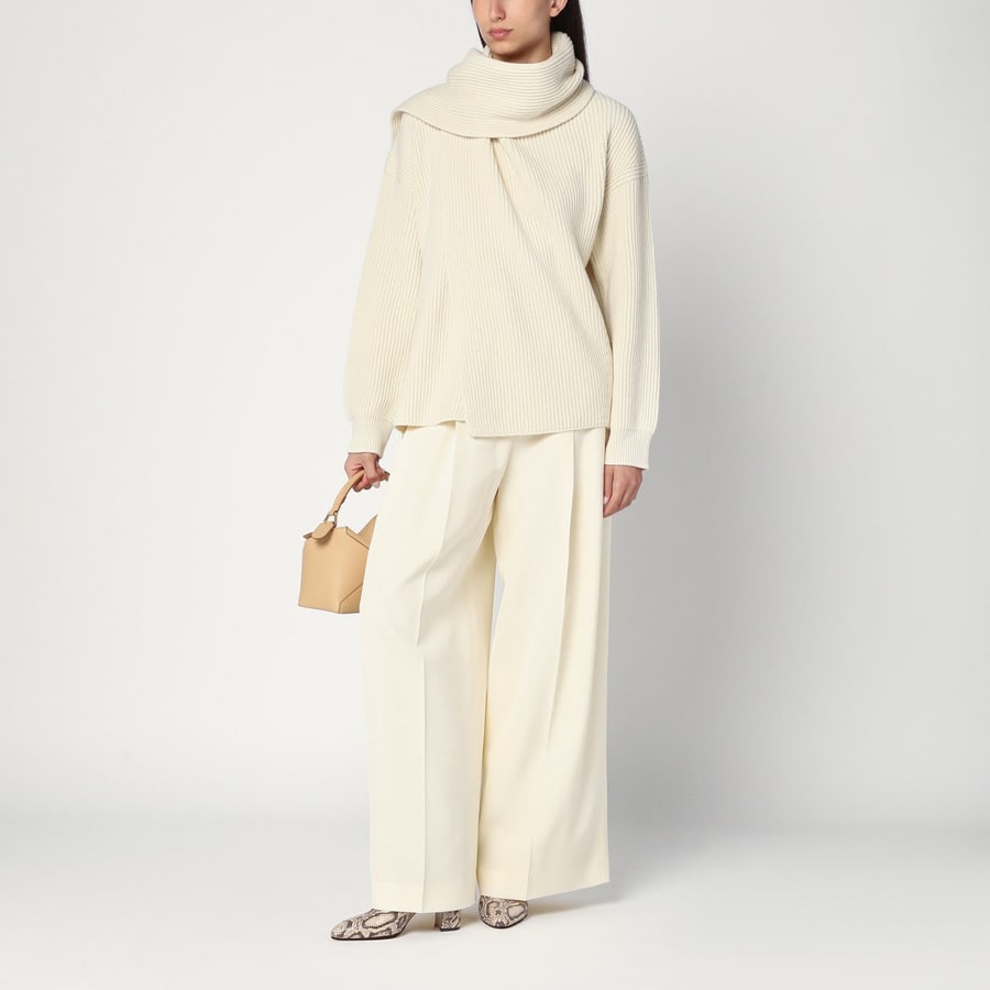 Jil Sander Maglione avorio in lana con sciarpa, view 2