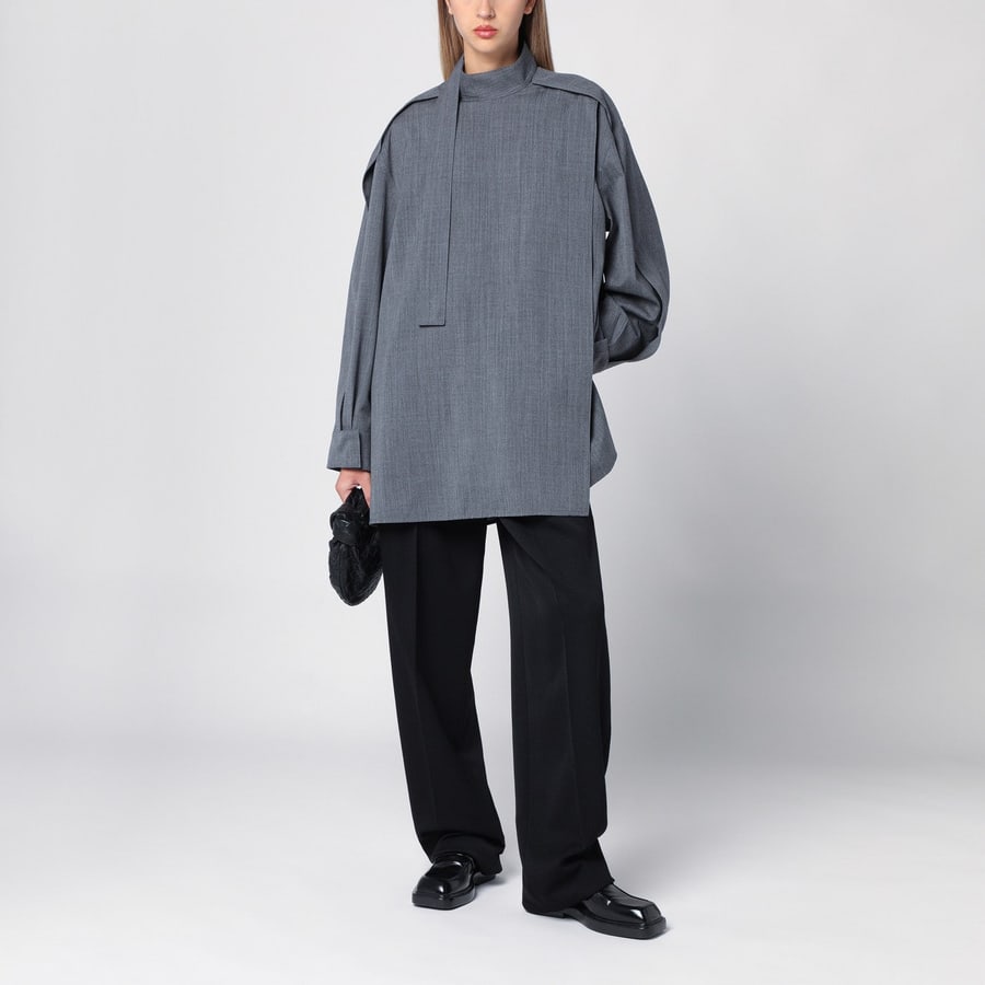 Jil Sander Camicia grigia in lana con sciarpina, view 2