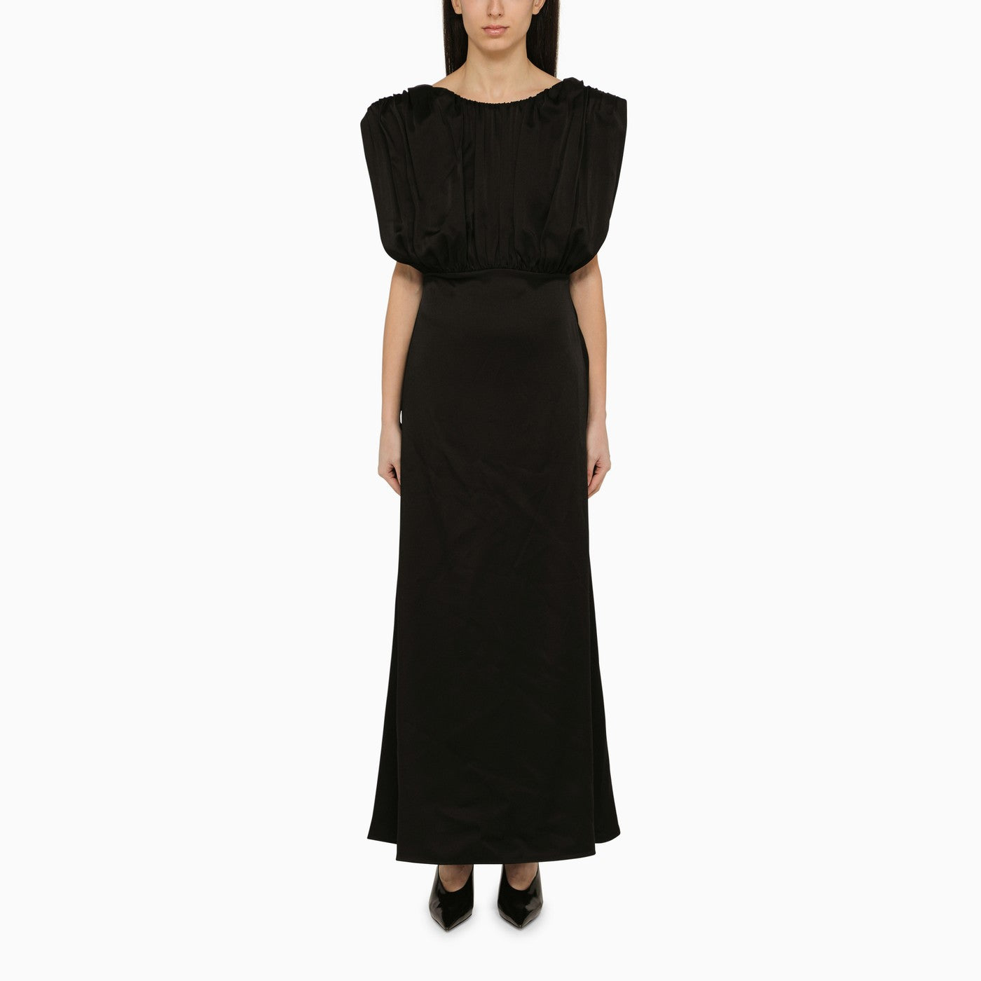 Jil Sander Abito lungo con arricciature nero
