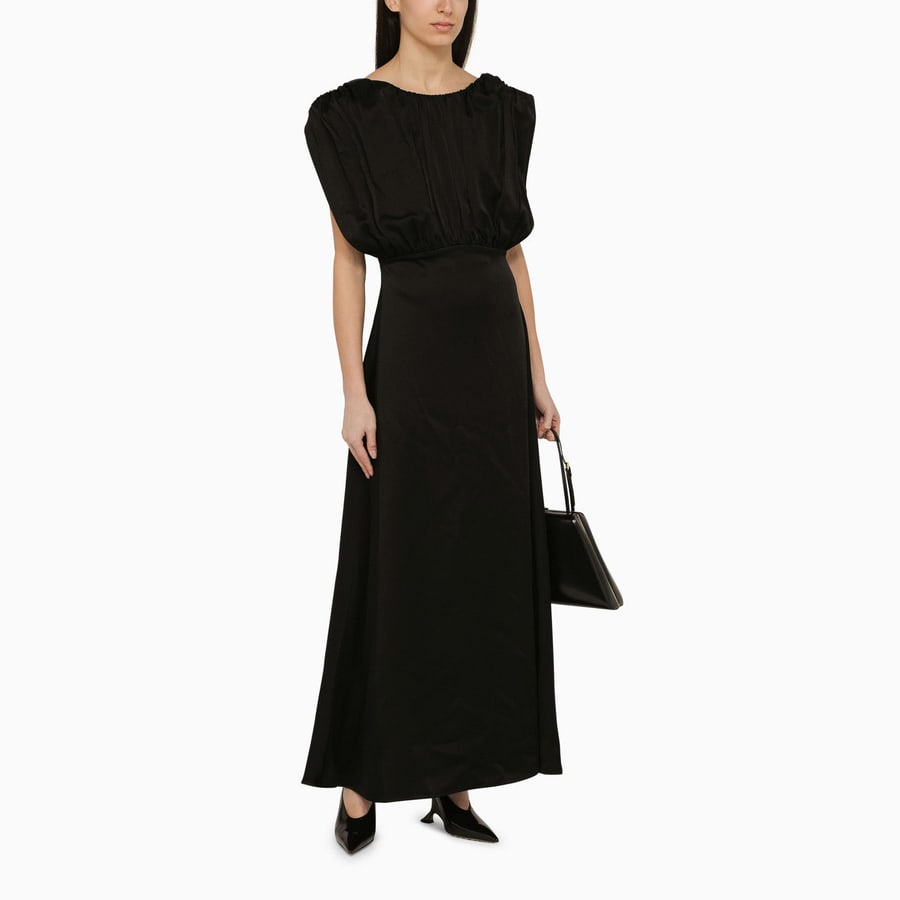 Jil Sander Abito lungo con arricciature nero, view 2
