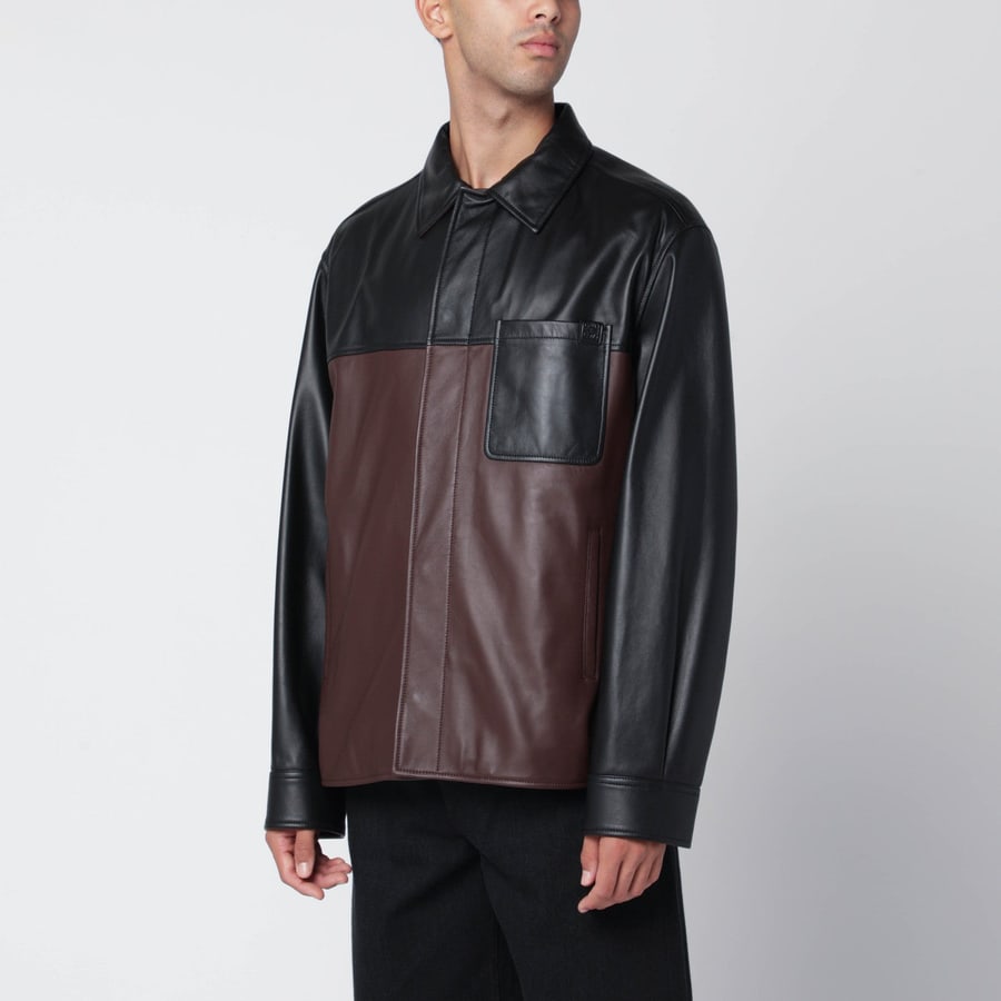 Loewe Giacca camicia nera/burgundy in pelle