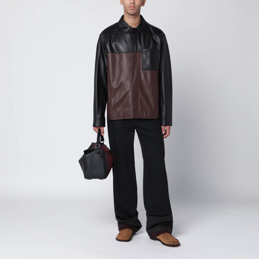 Loewe Giacca camicia nera/burgundy in pelle, view 2