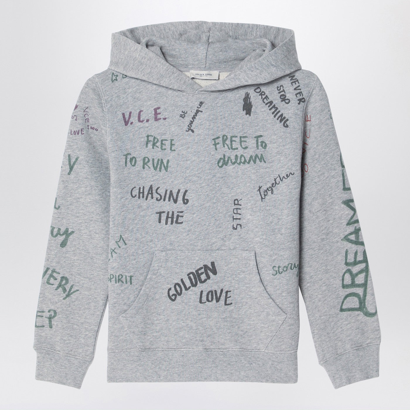 Golden Goose Felpa con cappuccio grigia con scritte all over