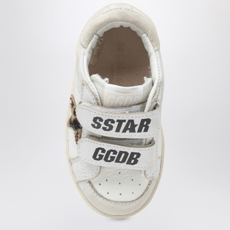 Golden Goose Sneakers Old School bianca con stella leopardata, view 3