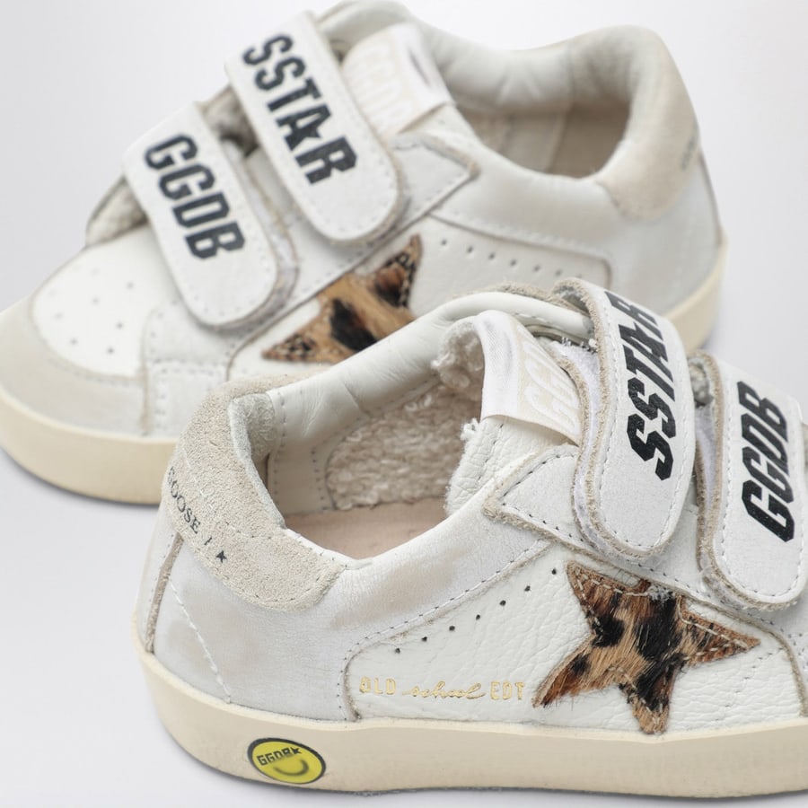 Golden Goose Sneakers Old School bianca con stella leopardata, view 5