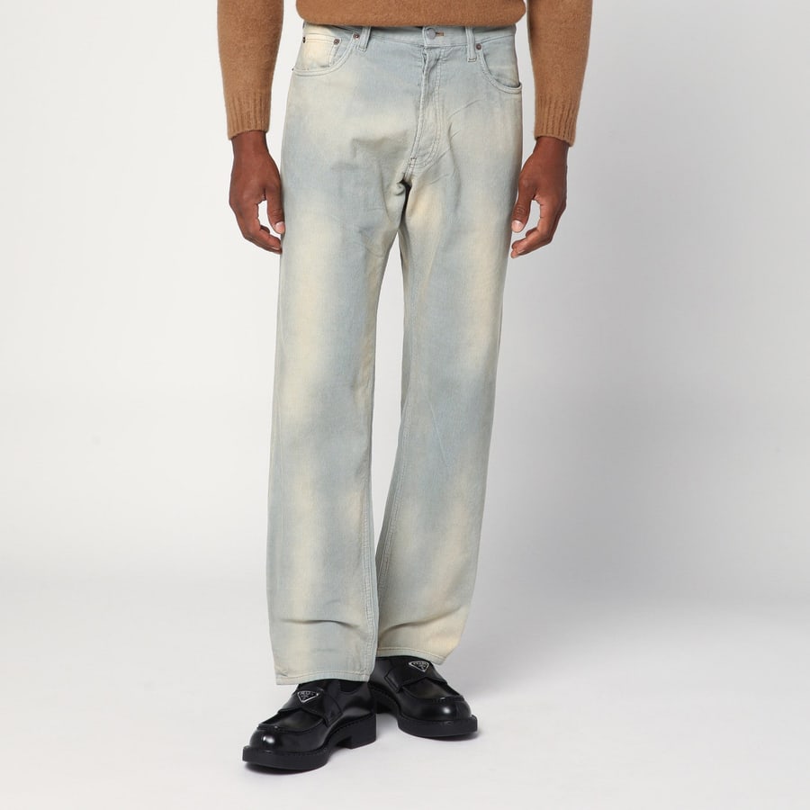 Prada Pantalone azzurro effetto washed in velluto a costine