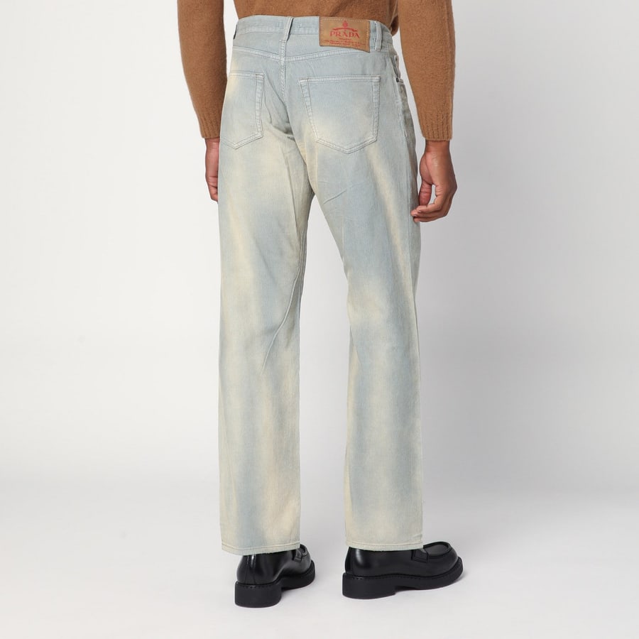 Prada Pantalone azzurro effetto washed in velluto a costine, view 4