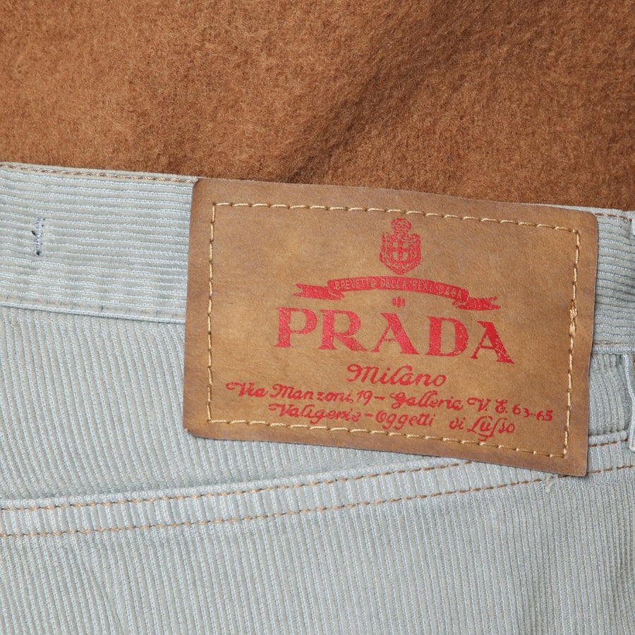 Prada Pantalone azzurro effetto washed in velluto a costine, view 5