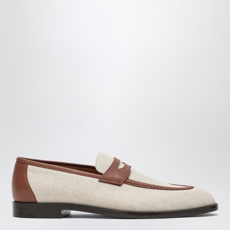 LOROPIANA Mocassino Sergio in canvas color naturale e pelle