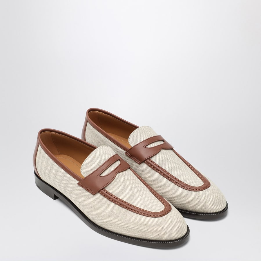 LOROPIANA Mocassino Sergio in canvas color naturale e pelle, view 2