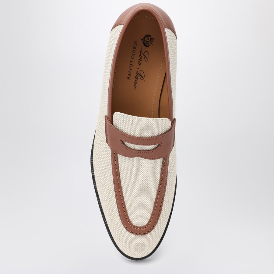 LOROPIANA Mocassino Sergio in canvas color naturale e pelle, view 3