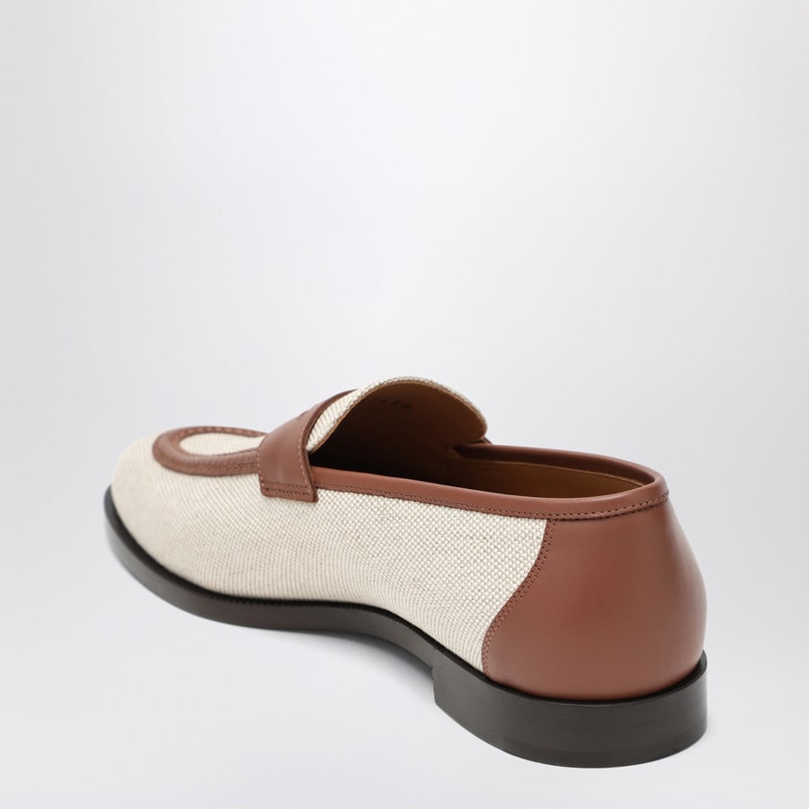 LOROPIANA Mocassino Sergio in canvas color naturale e pelle, view 4