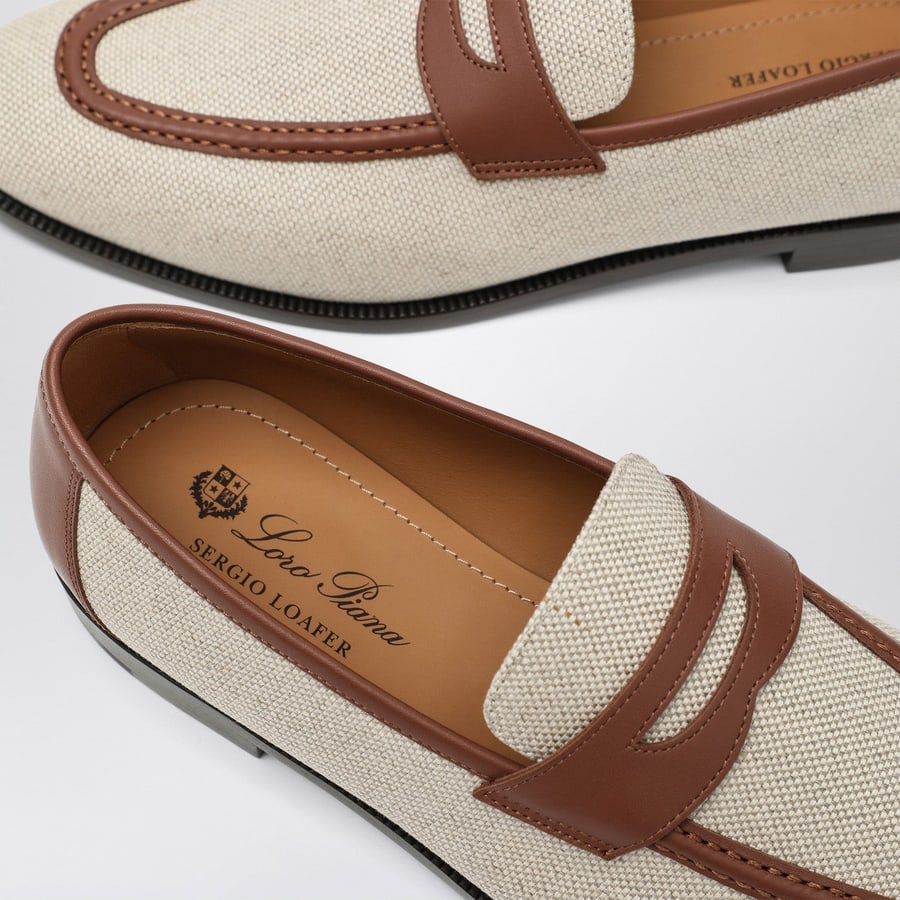 LOROPIANA Mocassino Sergio in canvas color naturale e pelle, view 5