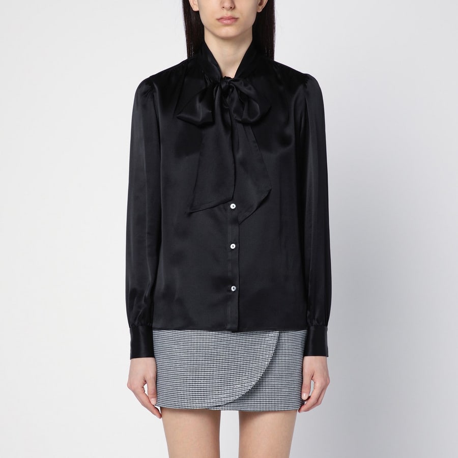 ALESSANDRA RICH Camicia nera in seta con fiocco
