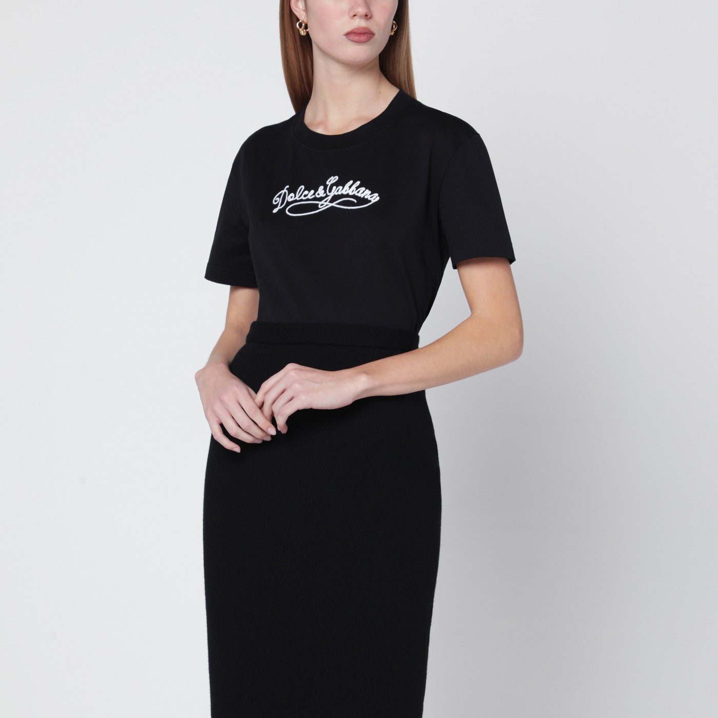 Dolce & Gabbana T-shirt nera in jersey con ricamo