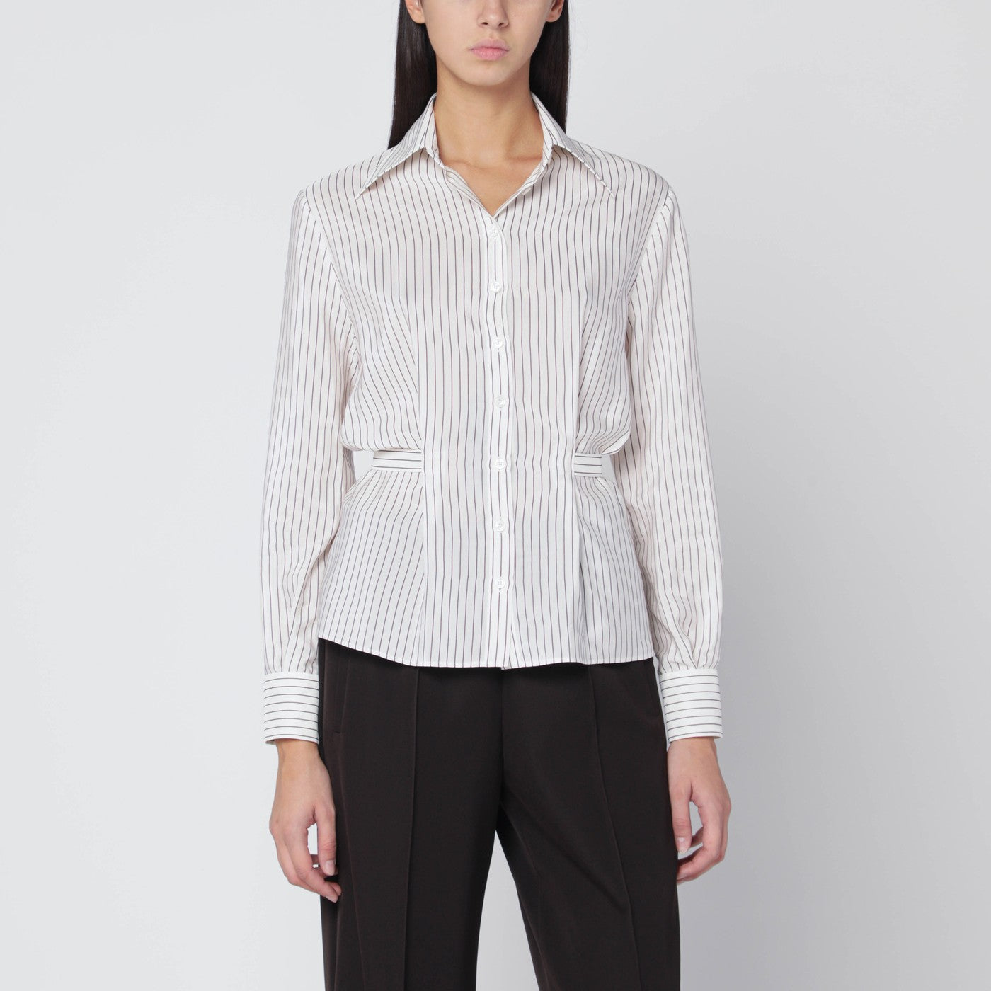 Dolce & Gabbana Camicia gessata bianca in seta e cotone