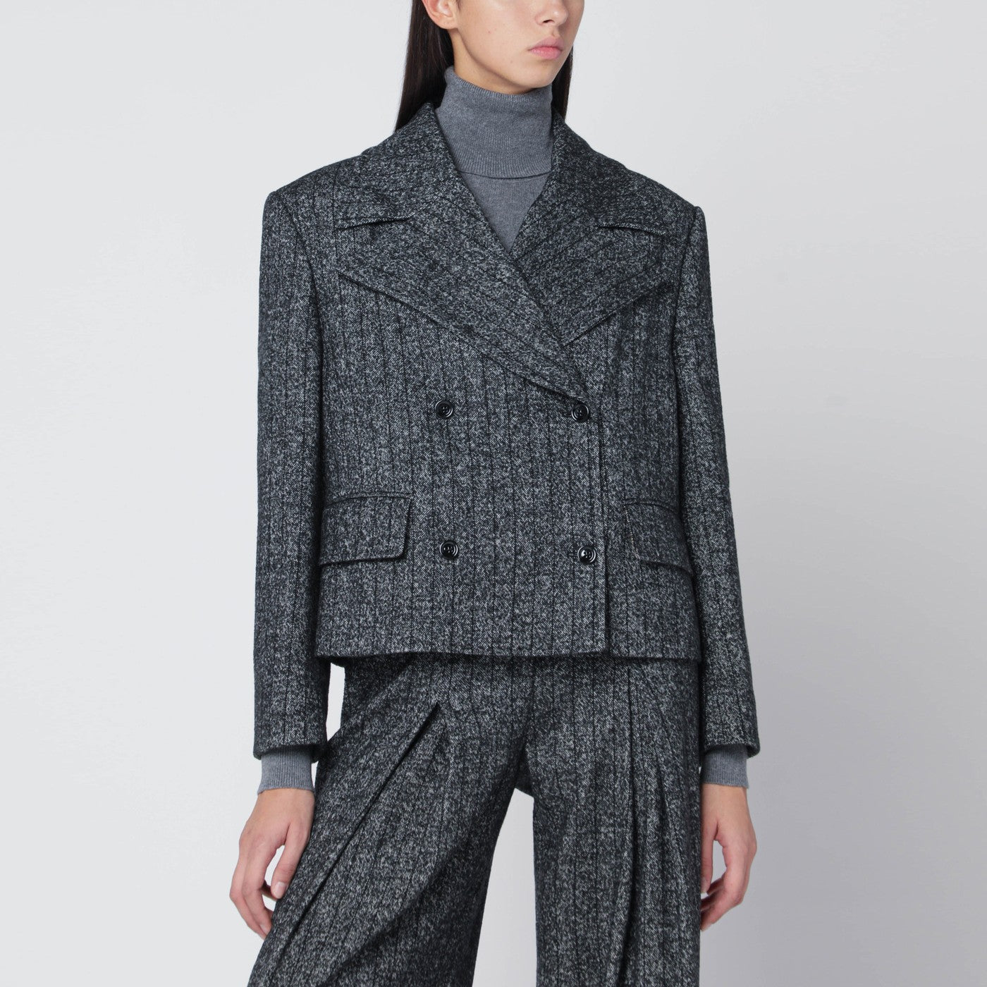 Dolce & Gabbana Giacca over corta grigia scura rigata
