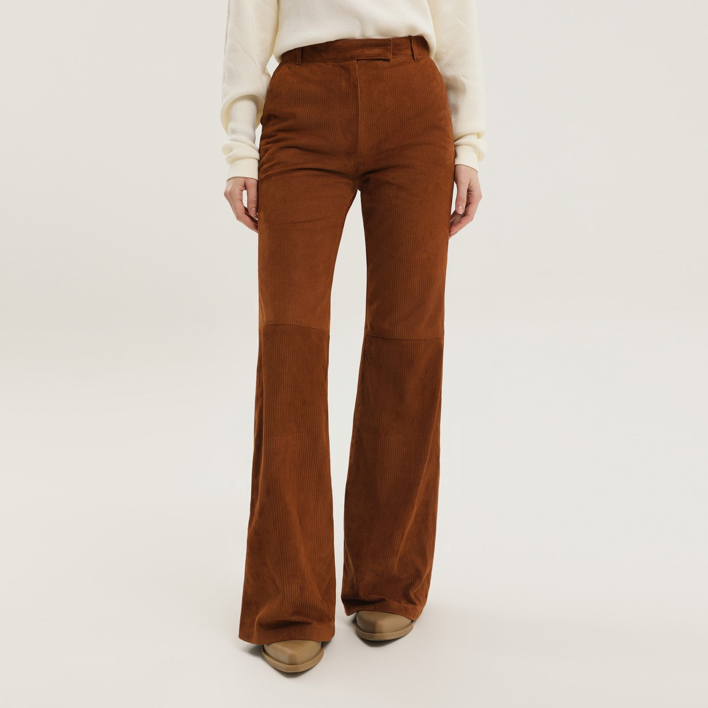 1989 STUDIO Pantaloni a zampa in pelle a coste