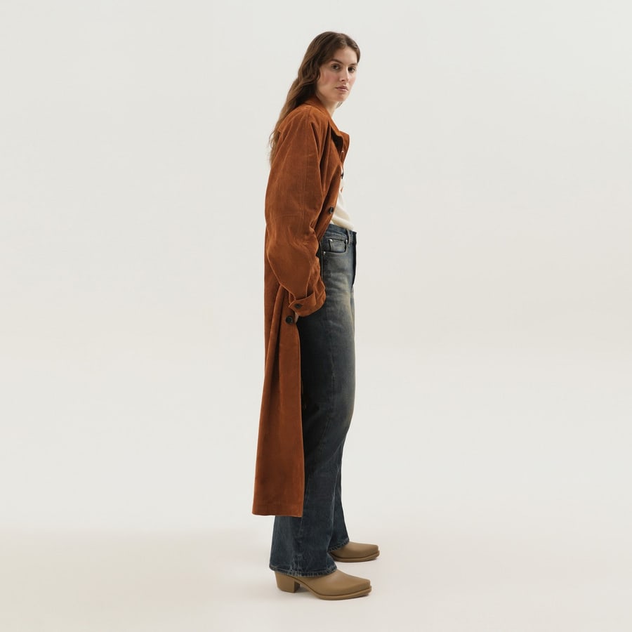 1989 STUDIO Cappotto Makintosh in pelle marrone a coste, view 2