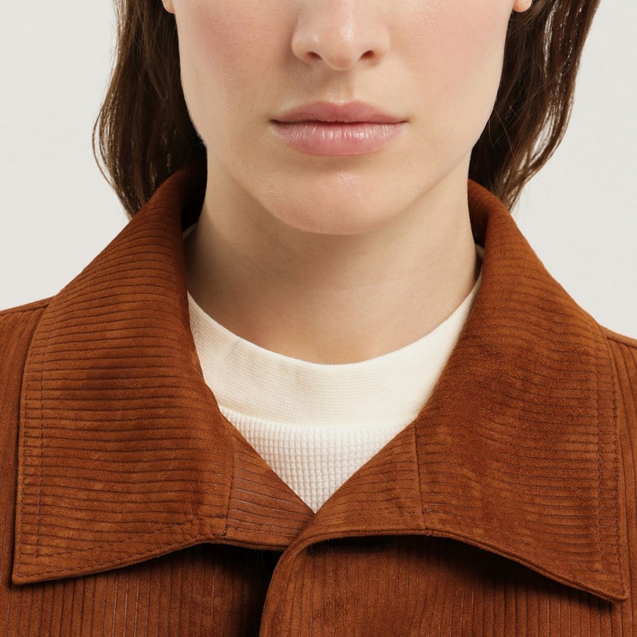 1989 STUDIO Cappotto Makintosh in pelle marrone a coste, view 5