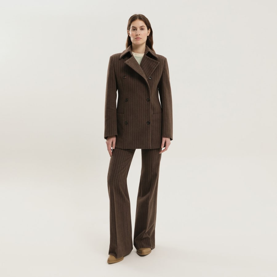 1989 STUDIO Blazer doppiopetto marrone a righe, view 2