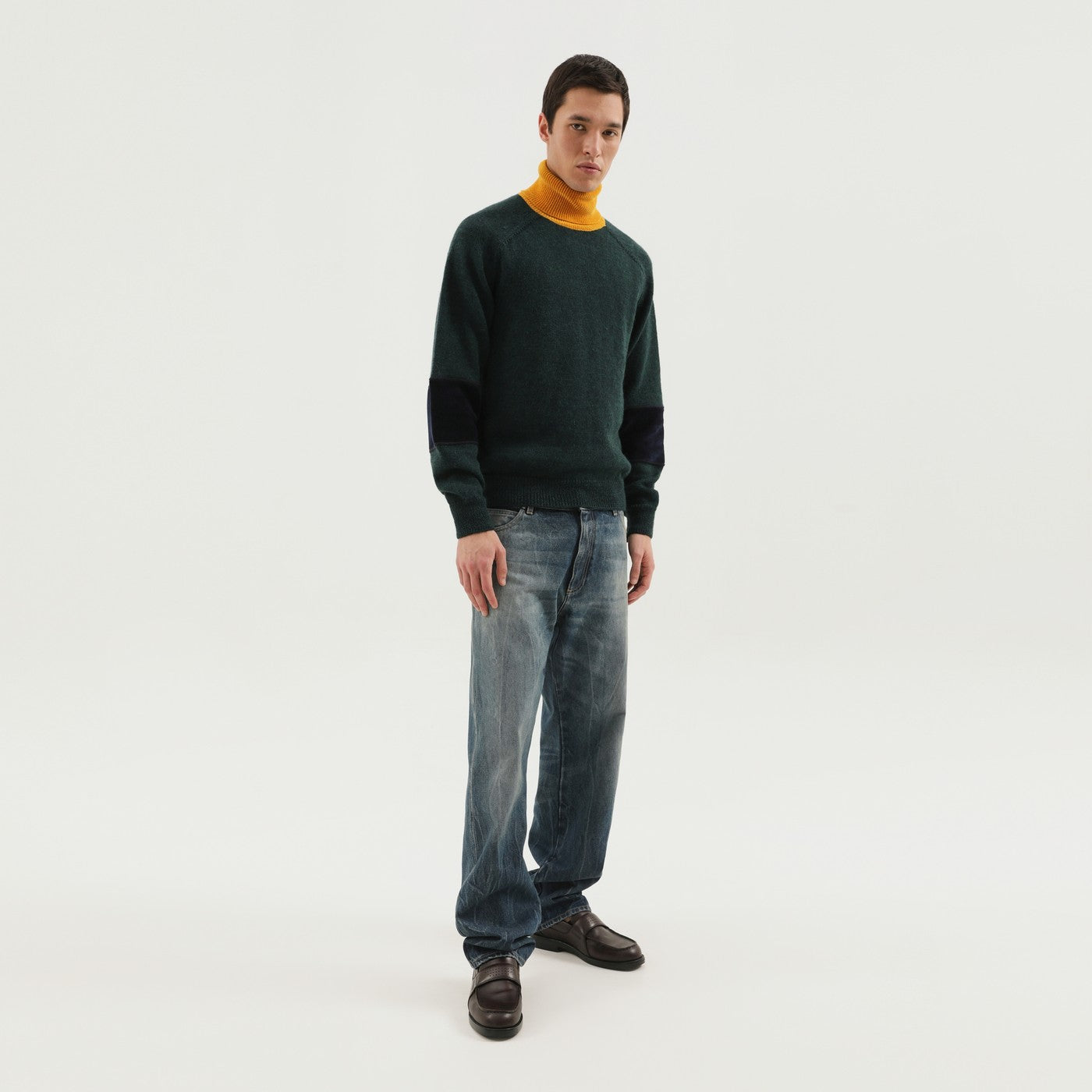 1989 STUDIO Maglione a collo alto verde e giallo